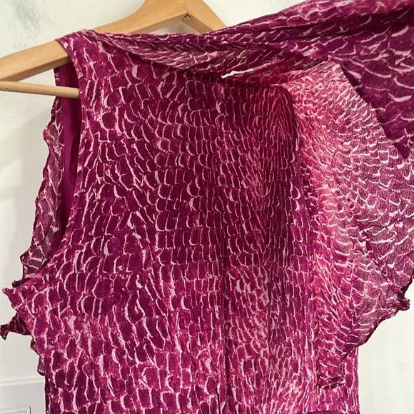 Cynthia Steffe Carey Silk Chiffon Fuchsia Printed Ruffle Lined Dress size 10 - Picture 10 of 15